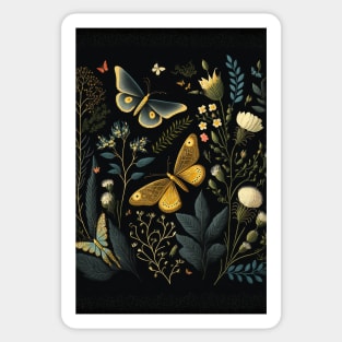 Dark Cottagecore Moth + Butterfly Forest Scene Sticker